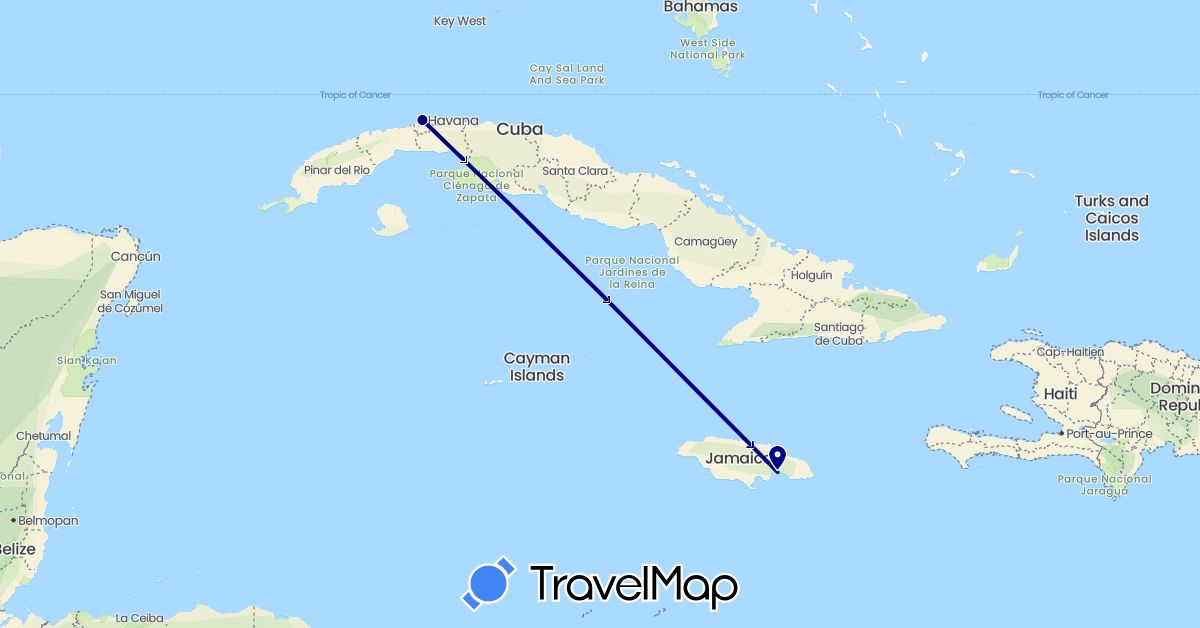 TravelMap itinerary: driving in Cuba, Jamaica (North America)